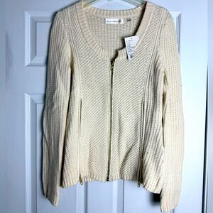 Anthropologie Charlie & Robin Cream Scoop Neck Zipper Cardigan - NWT